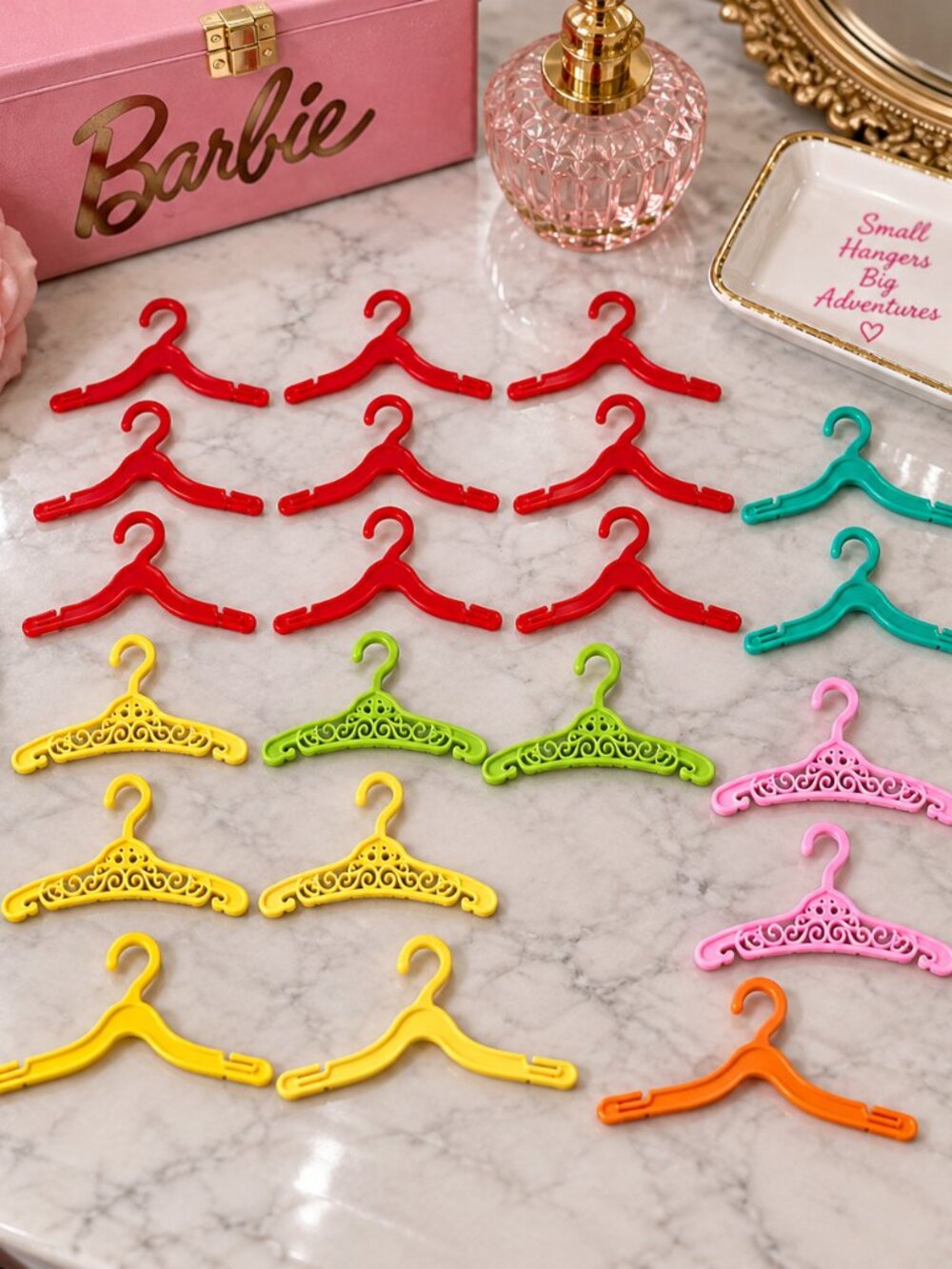 21pc Vintage Barbie Doll Clothes Hangers Mixed Colors Filigree Lot